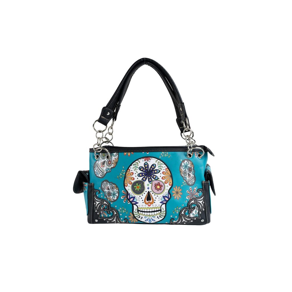 9267 Sugar Skull Goth Purse - Day of the Dead Conceal Carry Handbag Teal